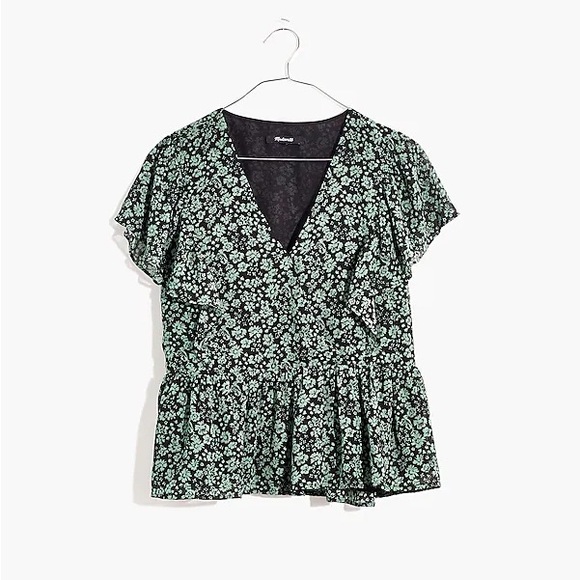 Madewell Georgette Ruffle-Sleeve Peplum Top in Fleur Field - Picture 4 of 7
